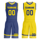 Custom Blue Yellow Classic Style Reversible Basketball Uniform Personalized COOLMAX BBJR-D017003